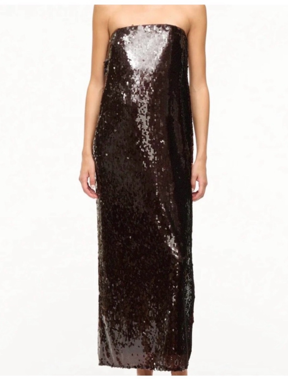 STAUD Strapless Brown Sequin Column Gown